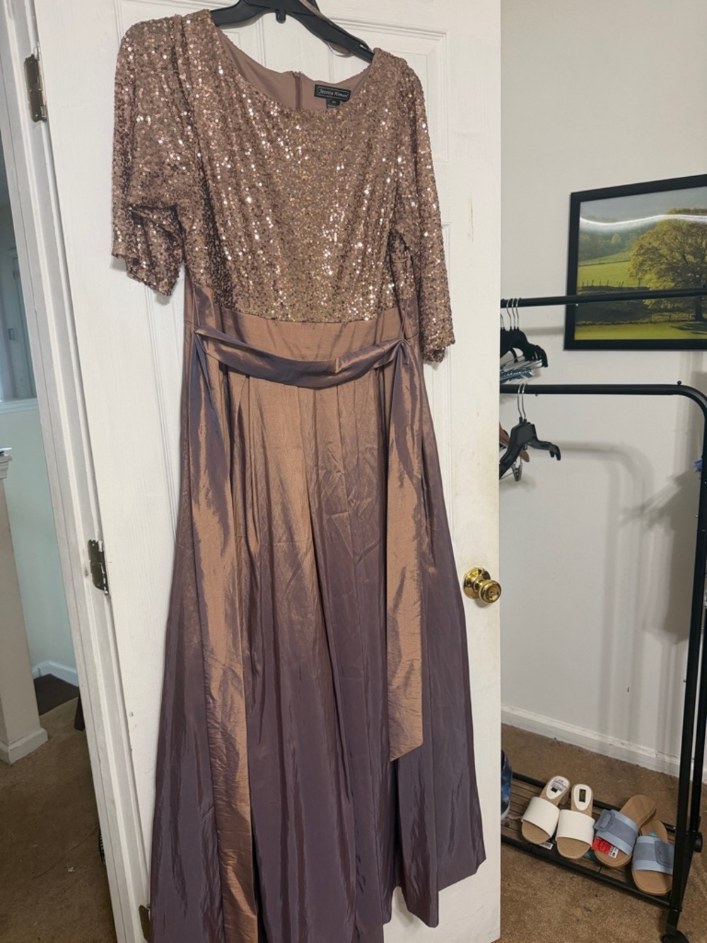 Alex Evenings Rose Gold Sequin Bodice with Mauve Satin Skirt Evening Gown
